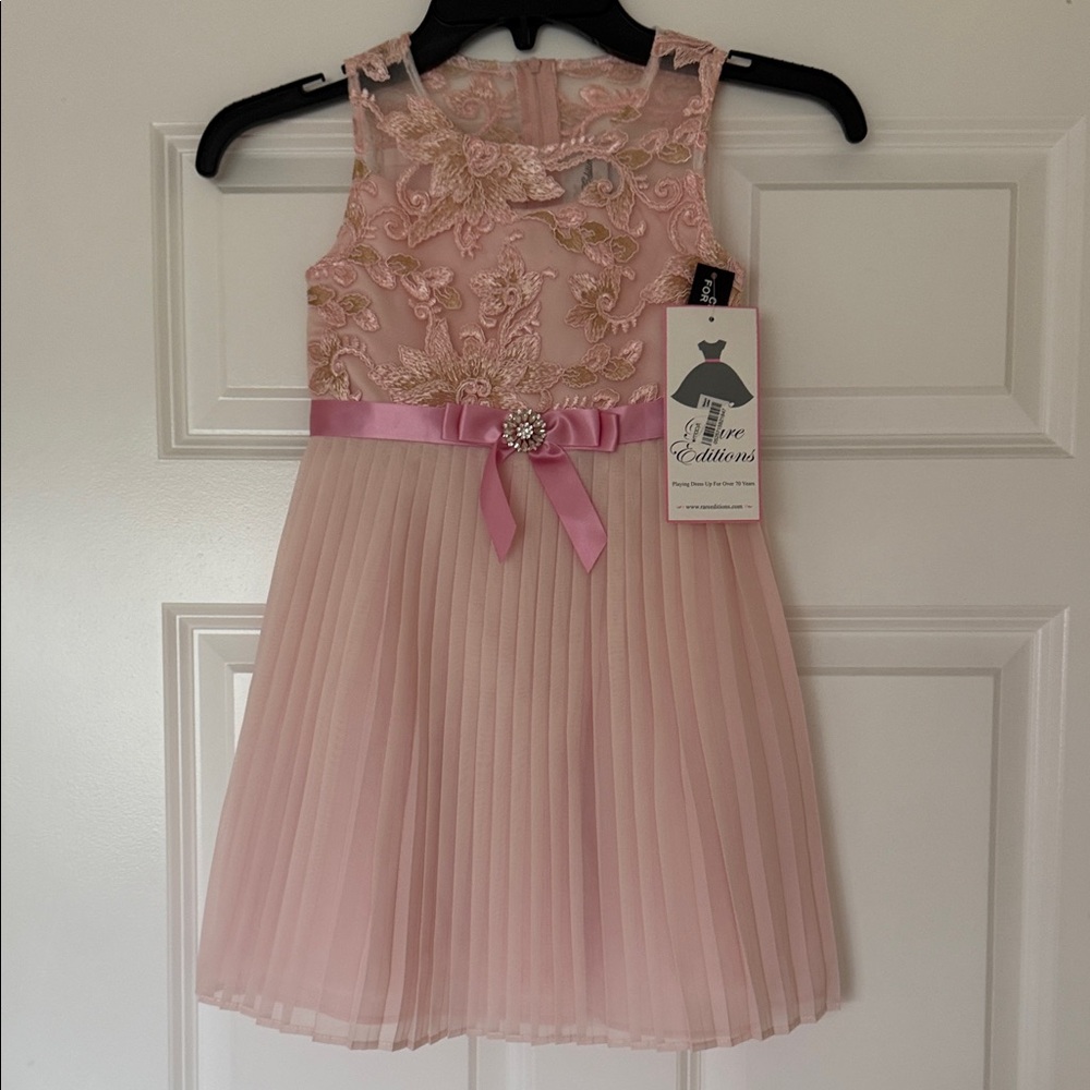 Rare Editions Girls Pink Blush Floral Lace Dress Size 6- Brand New w/ Tags